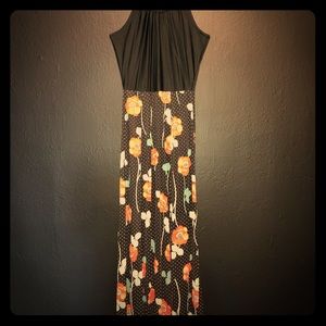 Vintage black dress with colorful flowers